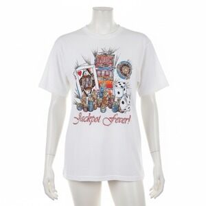 Vintage 90s Diamond Dust Tee T-Shirt‎ Large White Glitter Jackpot Fever
